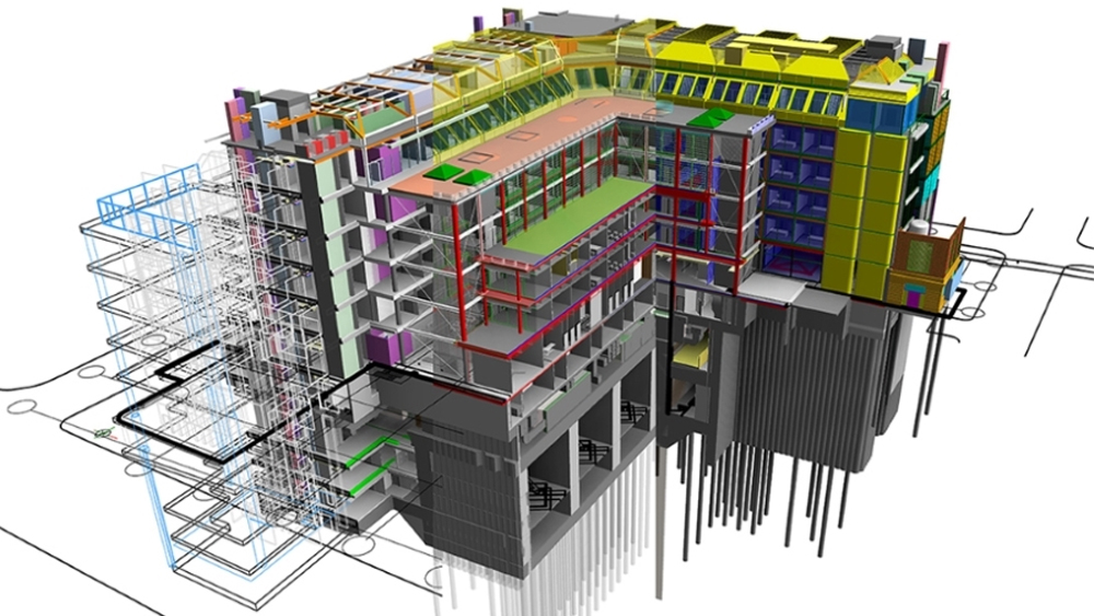 3d,Rendering,Of,A,Sustainable,Building,Architecture,Model,With,Blueprints,